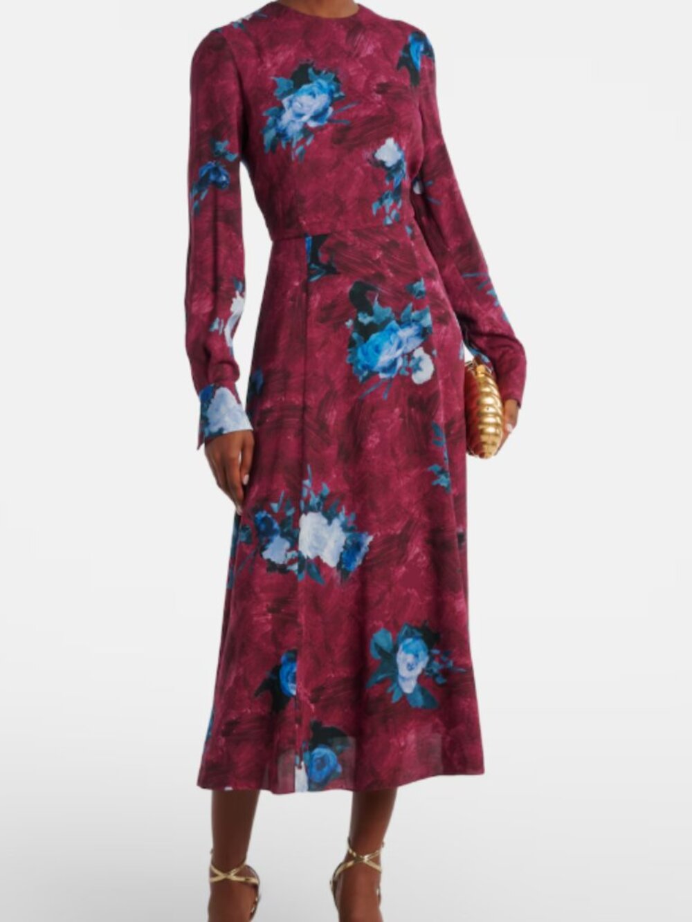 ✨ NWT Erdem "Aria" Abstract Rose Mulberry Fluid Crepe Midi Dress Size 2 ✨